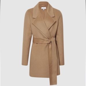Reiss Amalia Belted Blindseam Short Wool Coat Sz 2 Camel